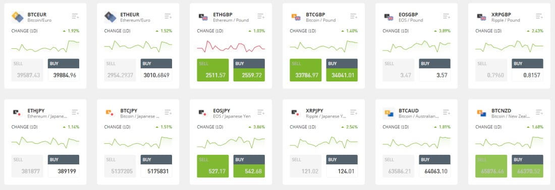 Coinbase替代- eToro加密货币和货币交叉
